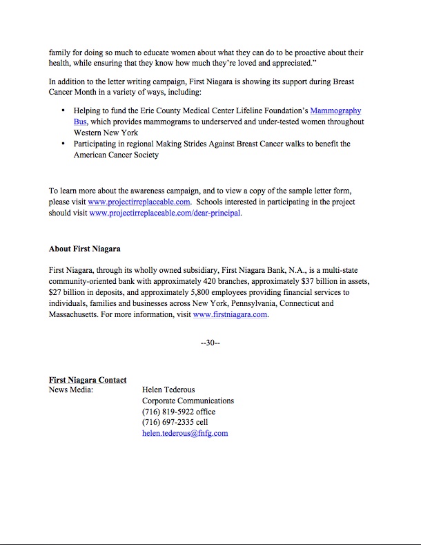 First Niagara Press Release pg. 2/2